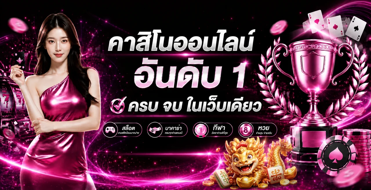 แบนเนอร์คาสิโนออนไลน์ CANDY289 โทนนีออนสีชมพูพร้อมมาสคอตมังกร